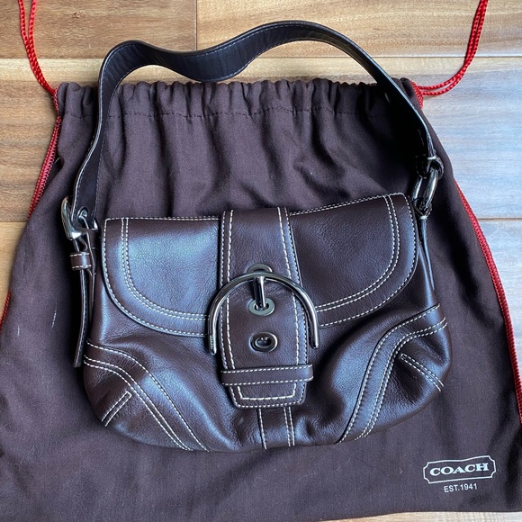 Coach Handbags - Vintage Coach Chocolate Brown Leather Shoulder Bag with Buckle Detail